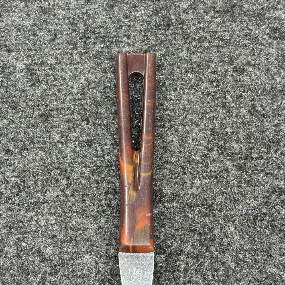 Vintage Stanhome Stainless 2-Prong Meat Serving Fork Red Swirl Bakelite Handle